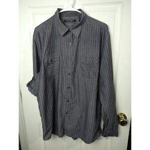 Axist Men's XL Shirt Purple Grey Striped Collared Roll Tab Sleeve